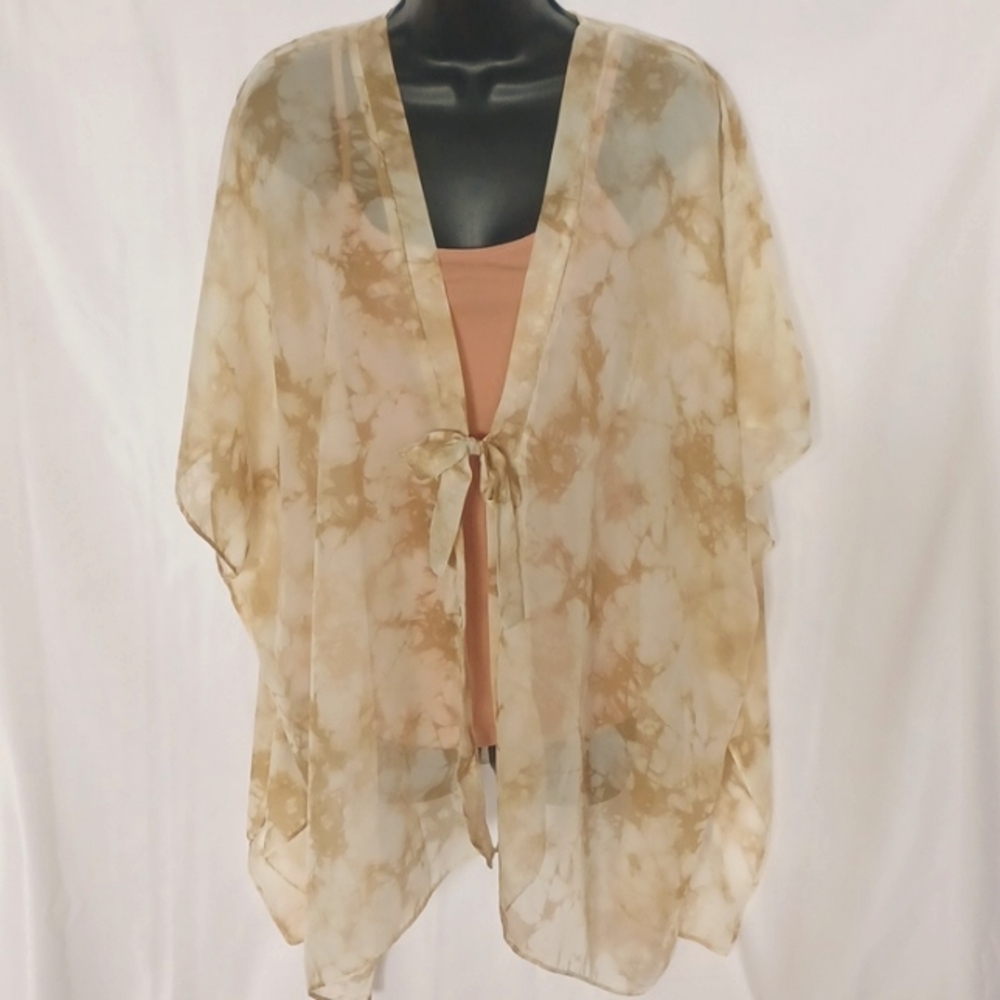 NWT Somona sheer, lightweight Cover-Up Kimono Size O/S, Olive & cream, tie front